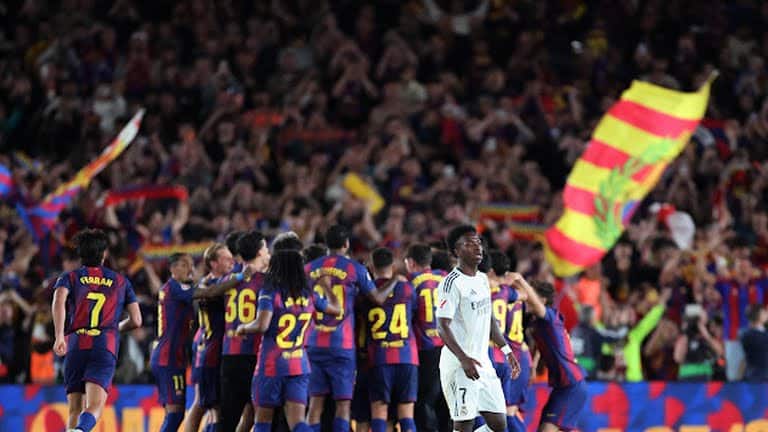 FC Barcelona players celebrate after winning the 2025-2026 Spanish La Liga Title